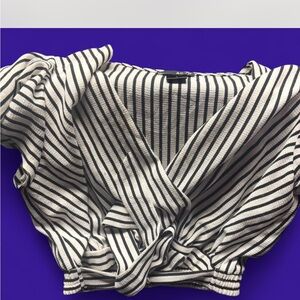Aqua Black and White Striped Blouse